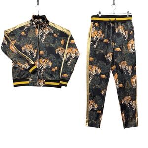 Victorious Tracksuit Set Small Black Tiger Tropical Gold Metallic Streetwear
